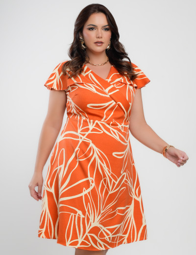 Vestido Curto Alfaiataria Estampado  Laranja Claro