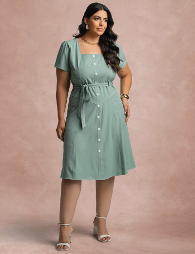Vestido Curto Frente Pesponto Verde 