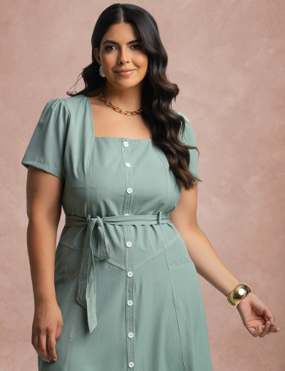 Vestido Curto Frente Pesponto Verde 
