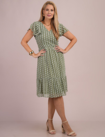 Vestido Midi Com Bordado Musgo