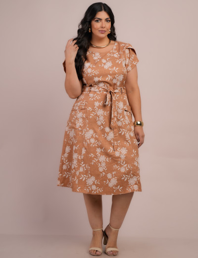 Vestido Curto Alfaiataria Com Textura Bolso Marrom 