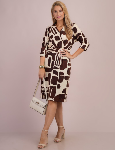 Vestido Midi Estampado Marrom