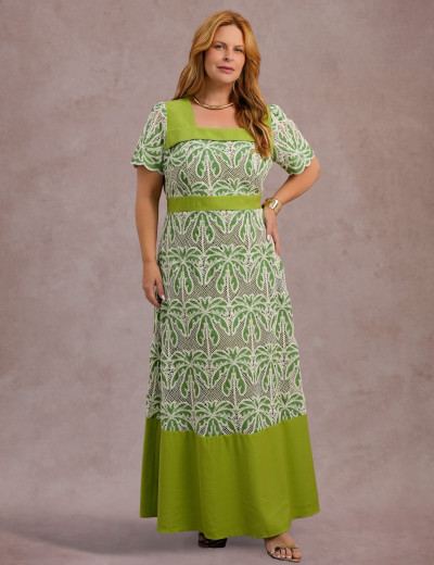 Vestido Longo Bordado Verde 