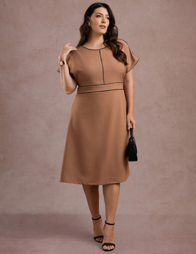 Vestido Midi Com Vivo Frente Marrom