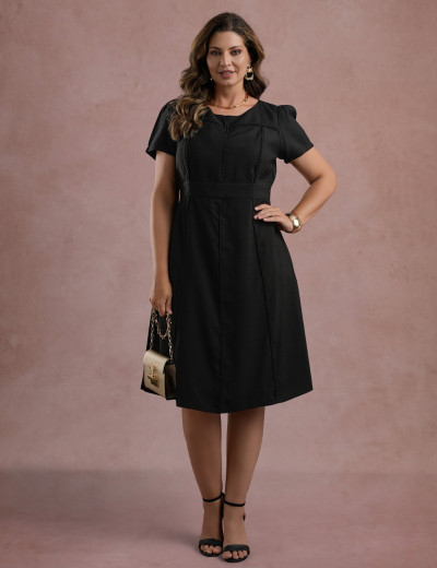 Vestido Midi Liso Com Veias Preto