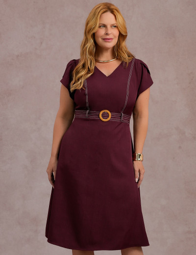 Vestido Mid Com Pesponto Vinho 