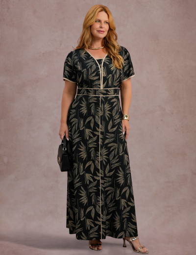 Vestido Longo Estampado Preto
