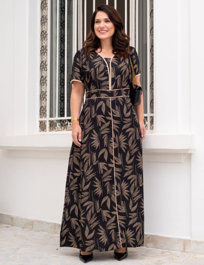 Vestido Longo Estampado Preto