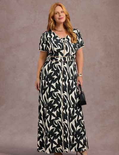 Vestido Longo Estampado Bege 