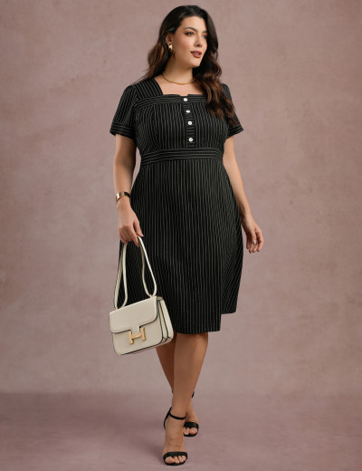 Vestido Midi Risca De Giz Preto
