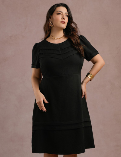 Vestido Midi Frente Com Nervuras Preto