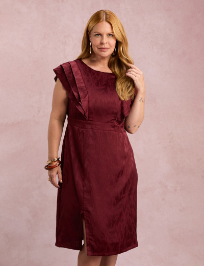 Vestido Midi Com Babados Vinho