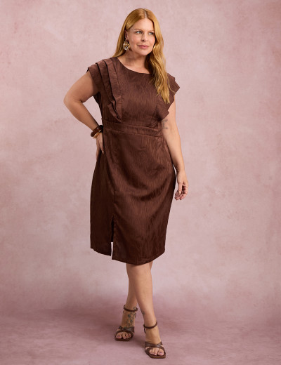 Vestido Midi Com Babados Marrom 