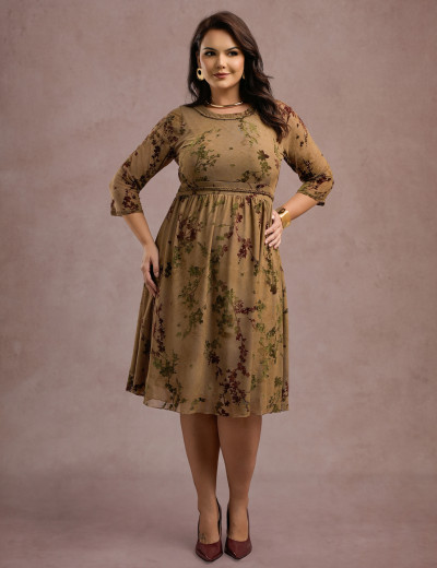 Vestido Midi Flocado Com Trança Musgo