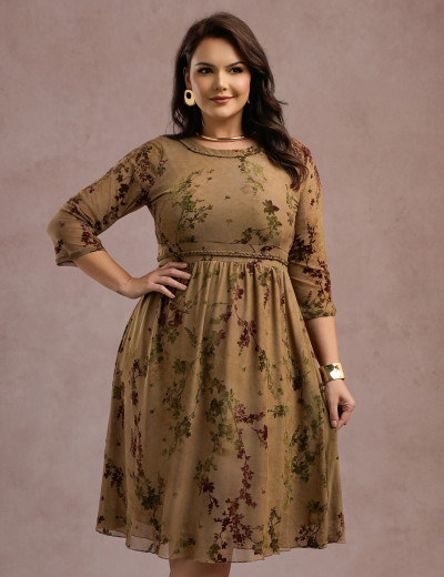 Vestido Midi Flocado Com Trança Musgo