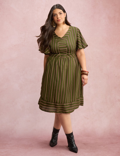 Vestido Midi Listrado Verde 