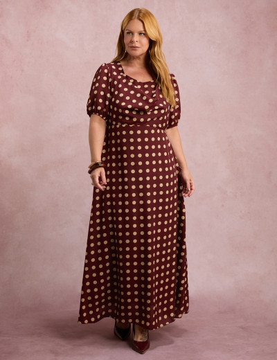 Vestido Longo Poá Gola Boba Vinho