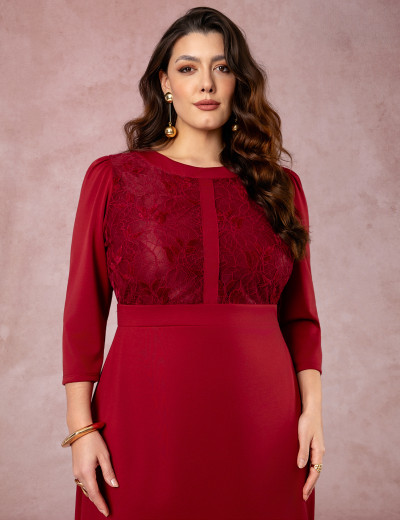 Vestido Midi Pontoroma Com Renda Vinho 