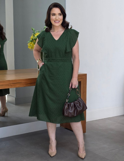Vestido Mid Com Textura Pipoquinha Verde 