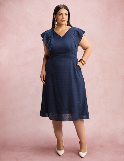 Vestido Mid Com Textura Pipoquinha Marinho