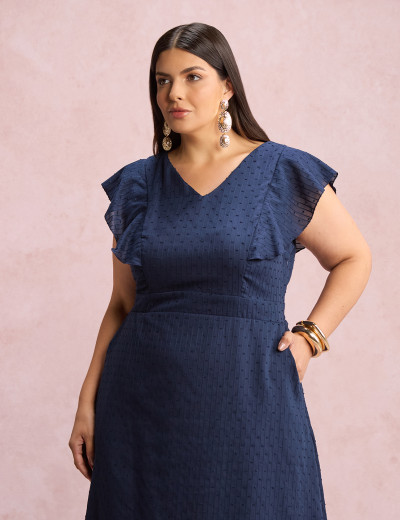 Vestido Mid Com Textura Pipoquinha Marinho