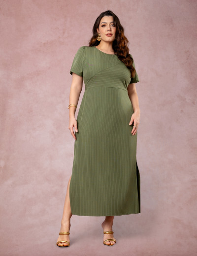 Vestido Longuete Risca De Giz Musgo