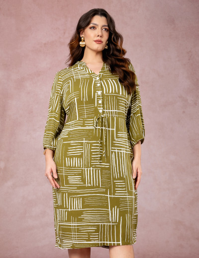 Vestido Midi Estampado Chemise Verde 