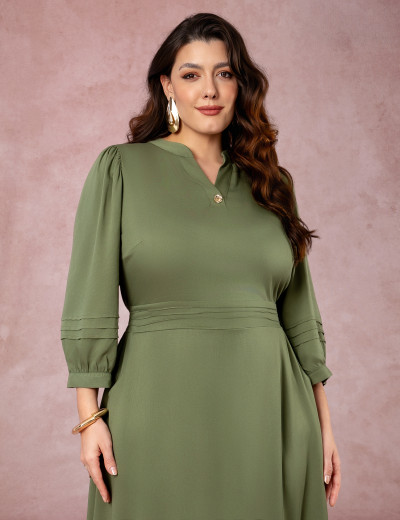 Vestido Midi Encorpado Com Nervuras Musgo