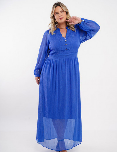 Vestido Longo Chiffon Yoryu Lurex Azul