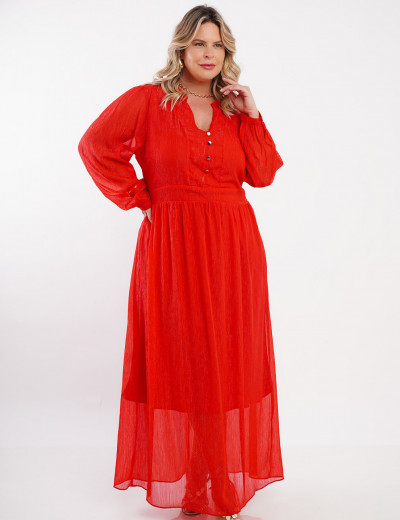 Vestido Longo Chiffon Yoryu Lurex Vermelho