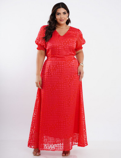 Vestido Longo Crepe Com Textura Coral