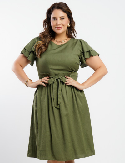 Vestido Curto Poliviscose Com Cinto Verde 