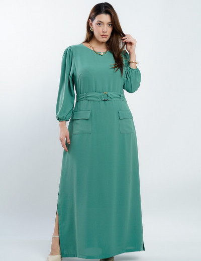 Vestido Longo Alfaiataria Com Cinto Verde 