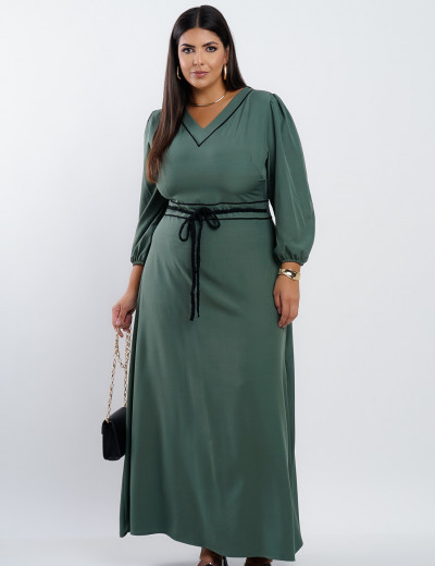 Vestido Longo Com Cinto Transpassado Musgo