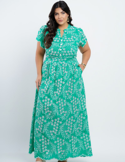 Vestido longo lasie Algodão Verde 