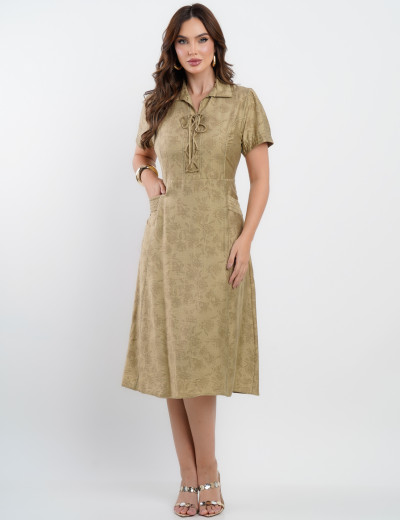 Vestido Midi Viscose Com Textura Bolso Musgo