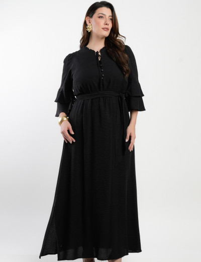 Vestido Longo Viscose Com Textura Preto