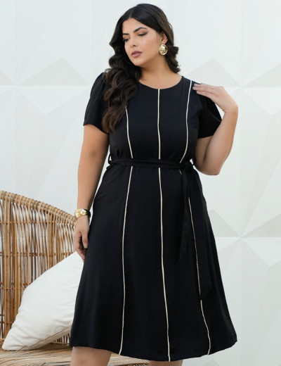 Vestido Midi Alfaiataria Com Vivo Preto