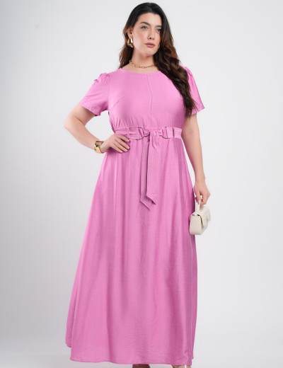 Vestido Longo Viscose Encorpado Com Pesponto Rosa