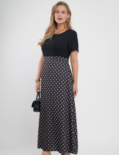 Vestido Longo Saia Poá Preto