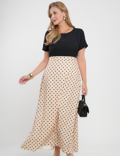 Vestido Longo Saia Poá Bege 