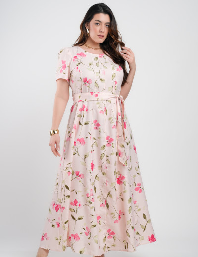 Vestido Longo Twill Estampa Floral Rosè 
