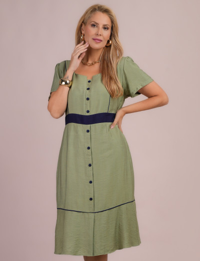 Vestido Midi Bicolor Verde