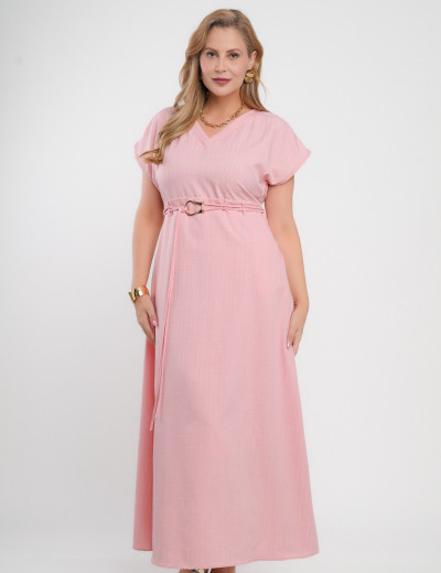 Vestido Longo Jaquard Com Fivela Rosa