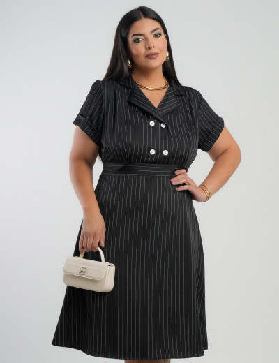 Vestido Curto Alfaiataria Risca De Giz Preto