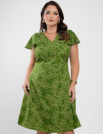 Vestido Curto Alfaiataria Estampado Verde