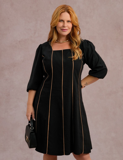 Vestido Midi Com Vivo Preto
