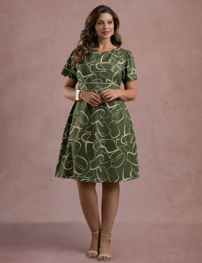Vestido Midi Estampada Com Vivo Musgo
