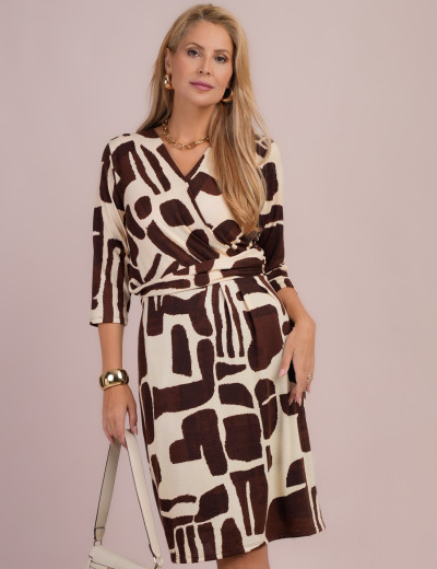 Vestido Midi Estampado Marrom