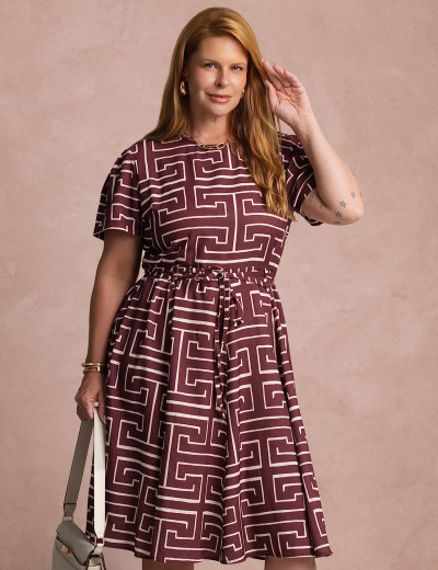 Vestido Midi Estampado Saia Rodada Vinho